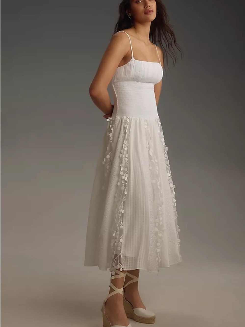 Anthropologie Maeve Sleeveless Embellished Smocked Midi Dress - Picture 2 of 13